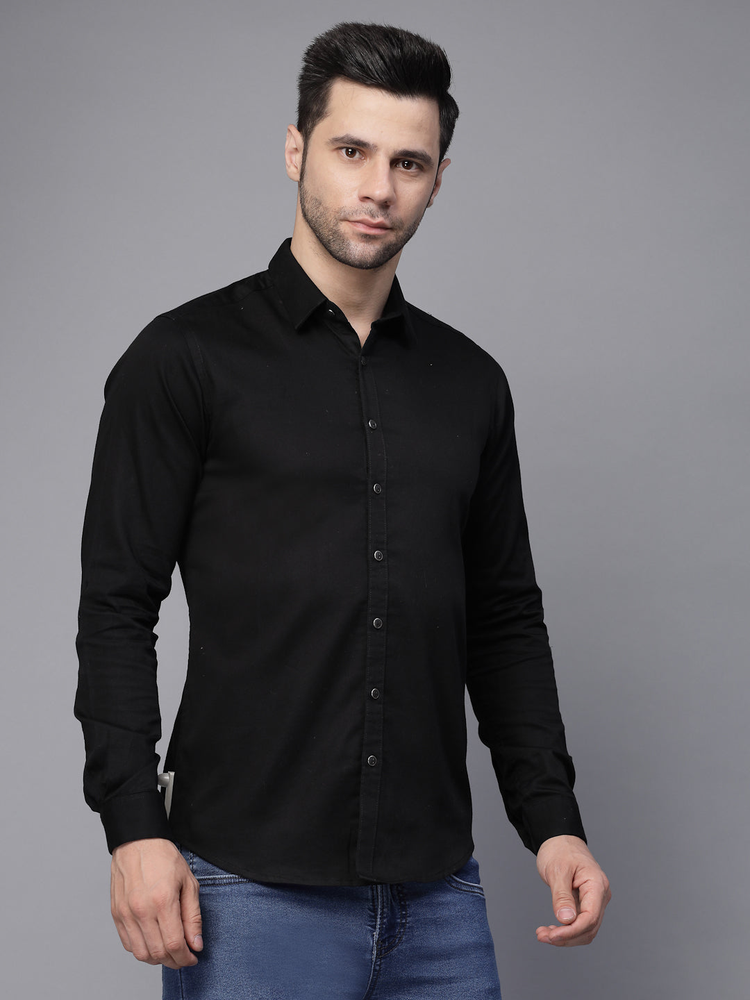 Mens Black Full Sleeve Solid Casual Shirt - Global Republic