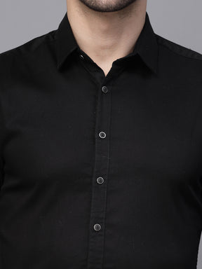 Mens Black Full Sleeve Solid Casual Shirt