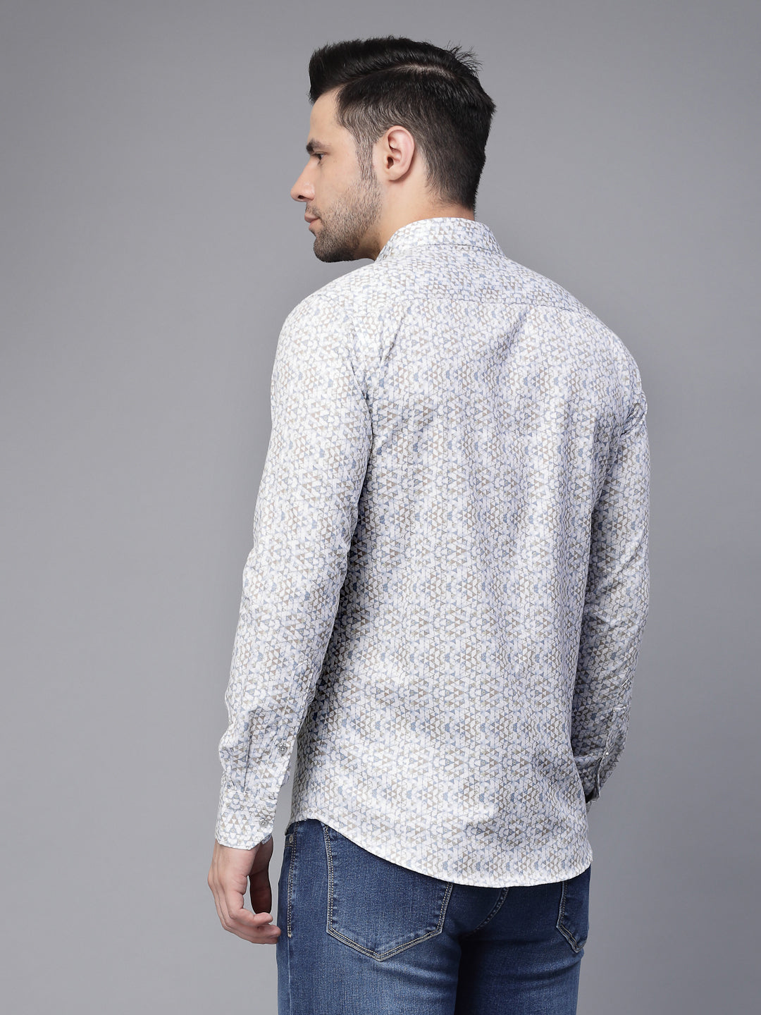 Mens Blue Collar Neck Printed Shirt