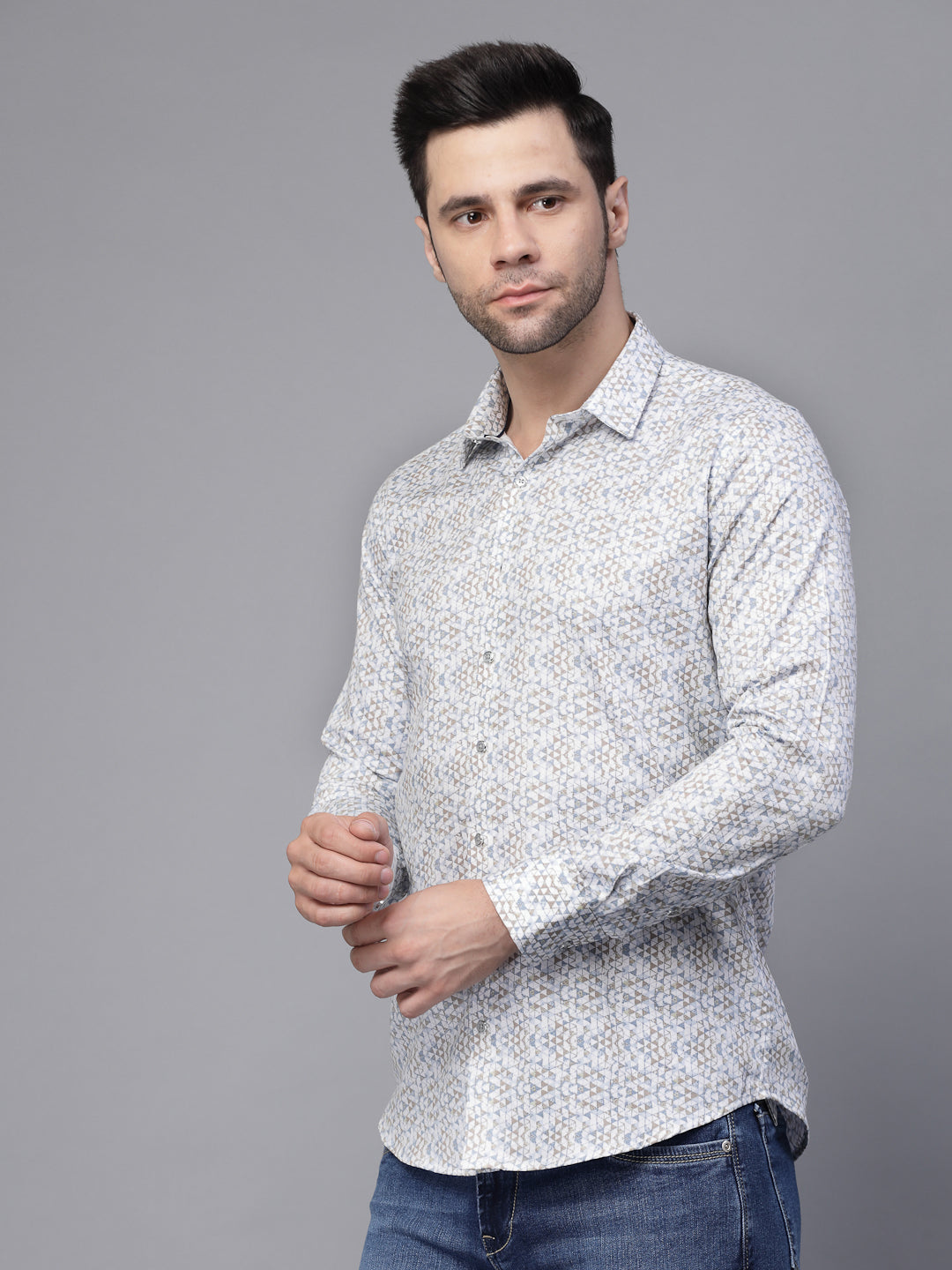 Mens Blue Collar Neck Printed Shirt