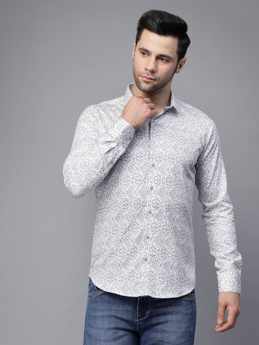 Mens Blue Collar Neck Printed Shirt