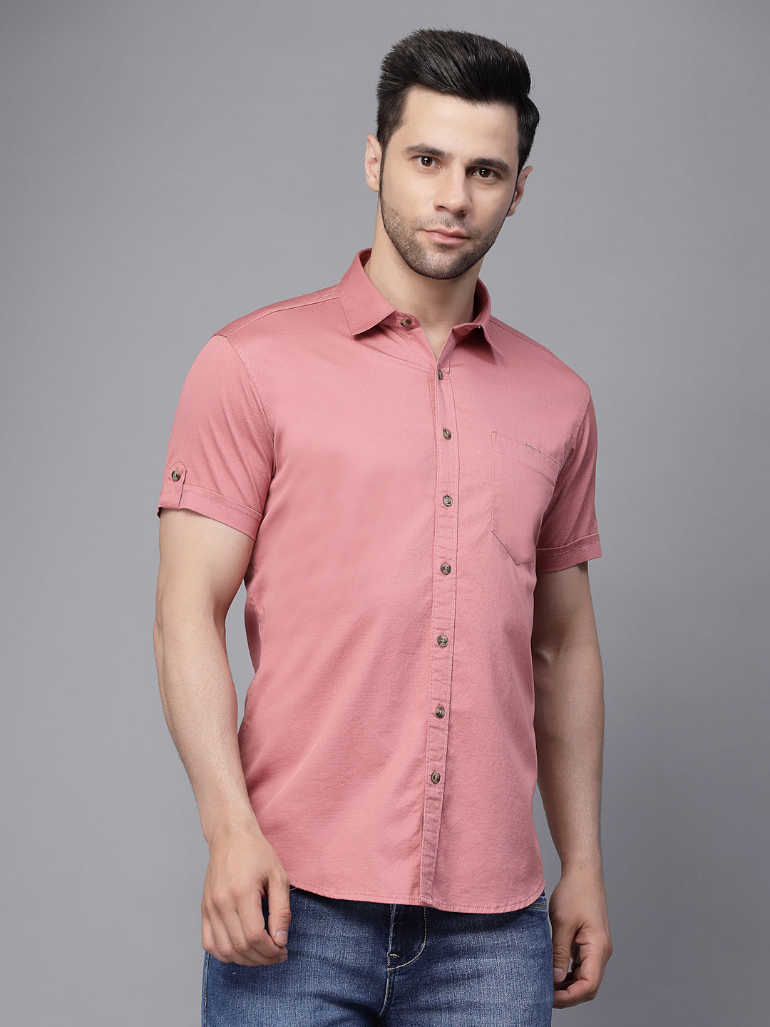 Mens Onion Collar Neck Solid Shirt