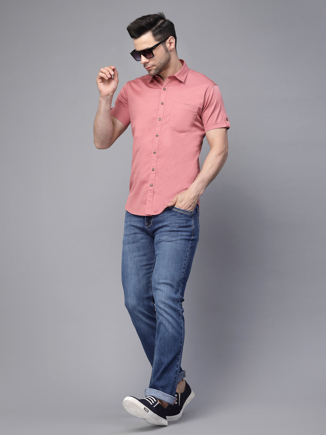 Mens Onion Collar Neck Solid Shirt