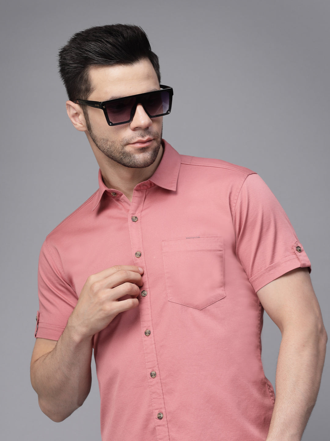 Mens Onion Collar Neck Solid Shirt - Global Republic
