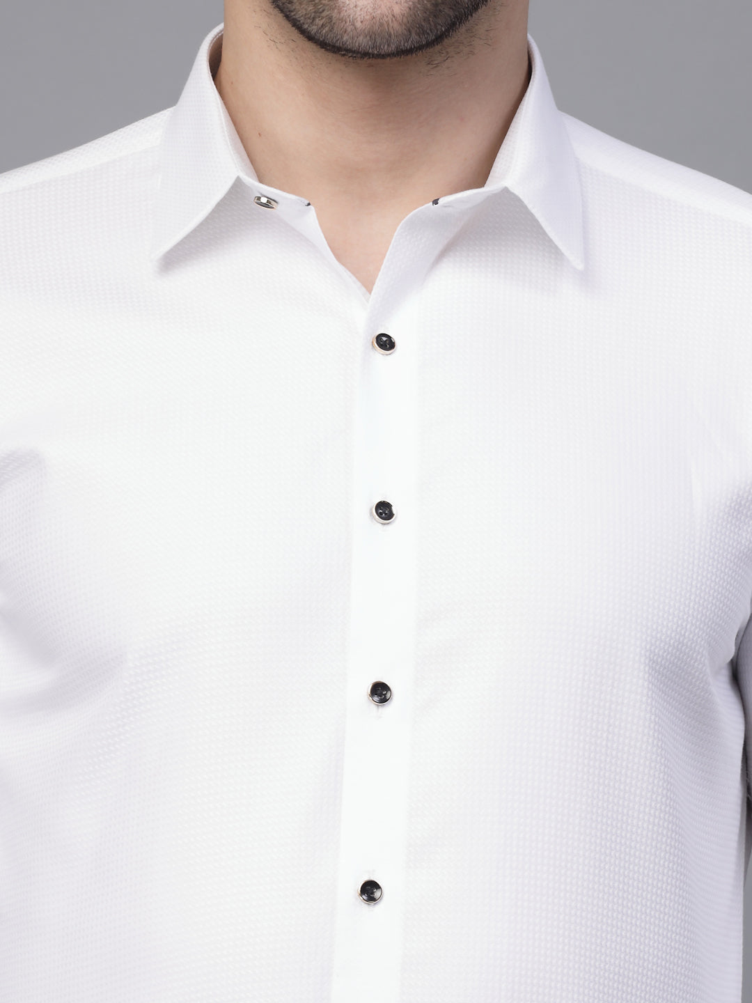 Mens White Collar Neck Solid Regular Shirt - Global Republic