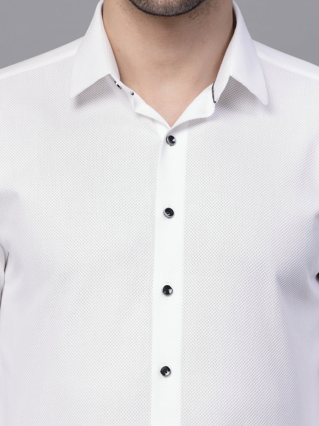 Mens White Full Sleeve Collar Neck Solid Shirt - Global Republic