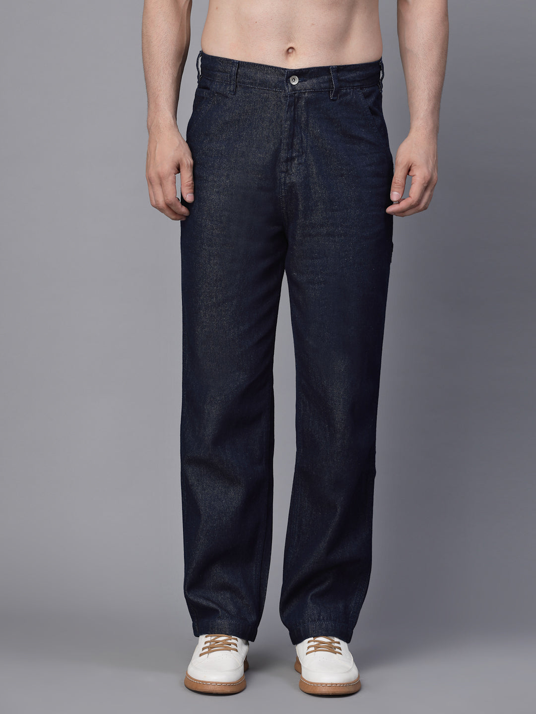 Mens Blue Cotton Solid Jeans