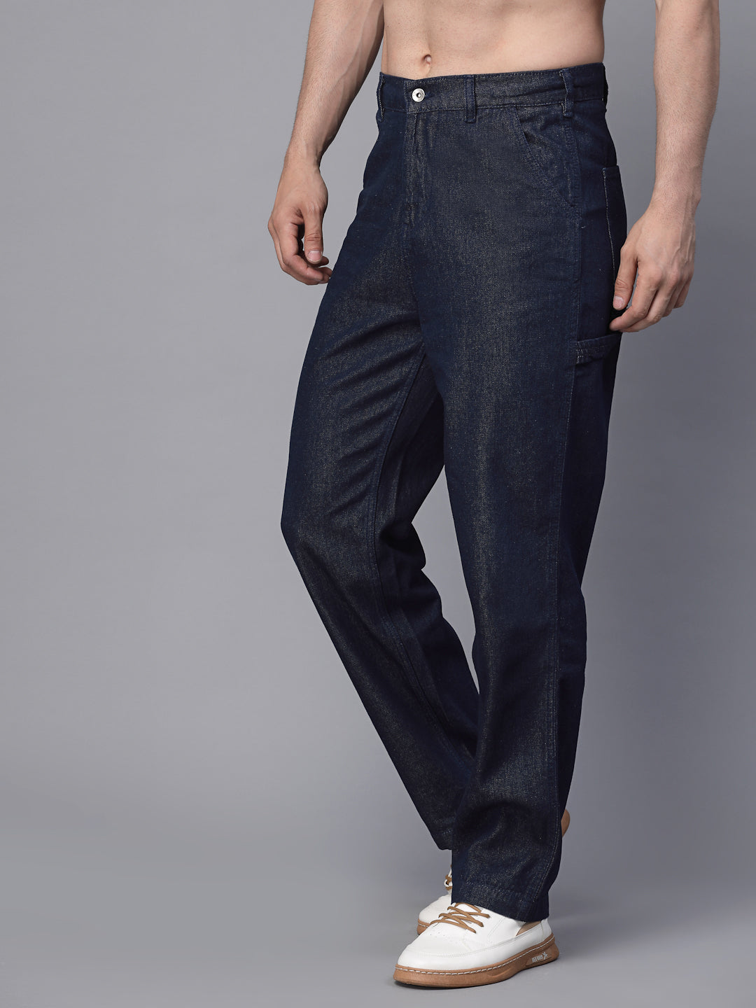 Mens Blue Cotton Solid Jeans