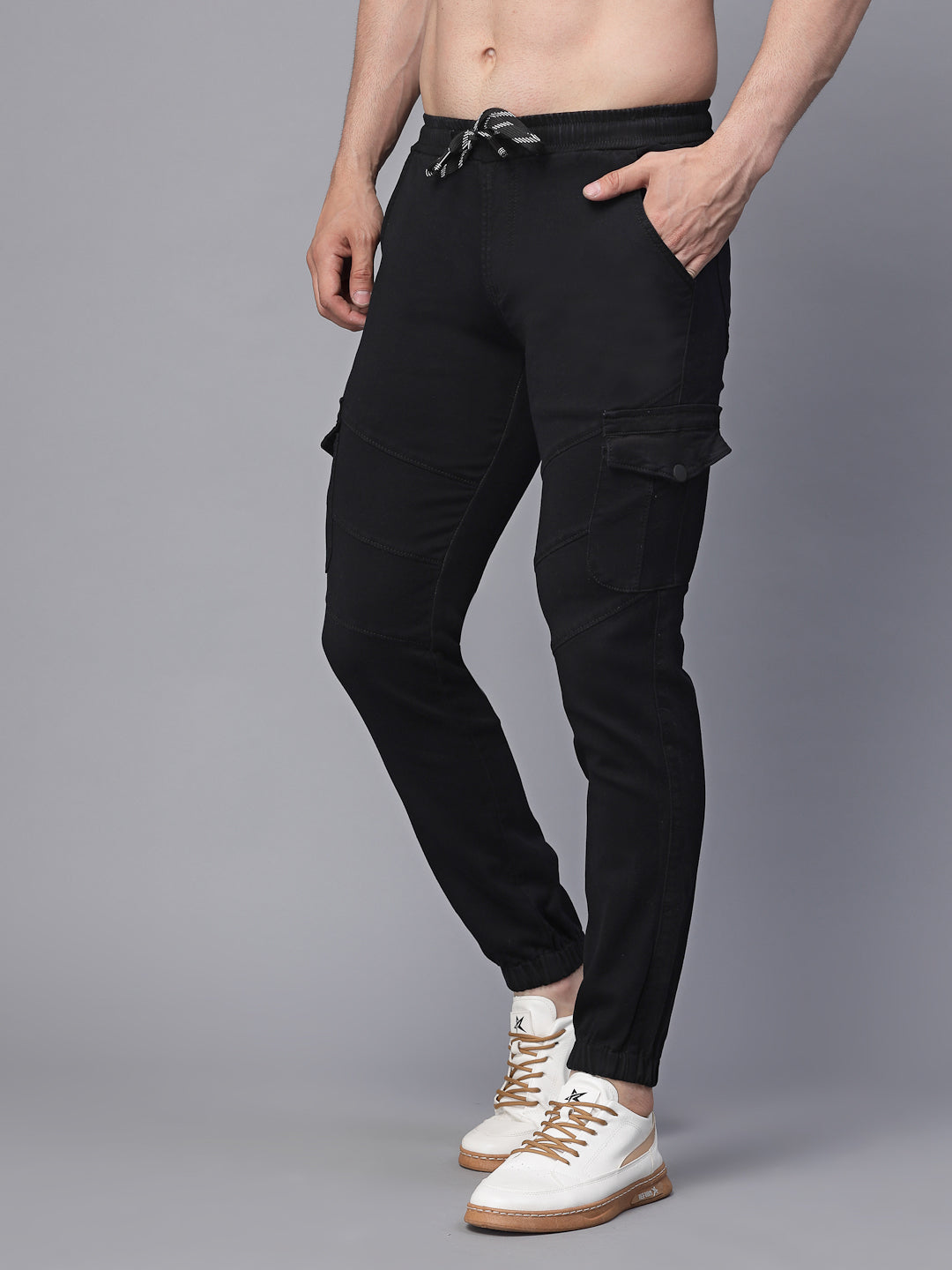 Mens Black Cotton Blend Solid Jogger - Global Republic