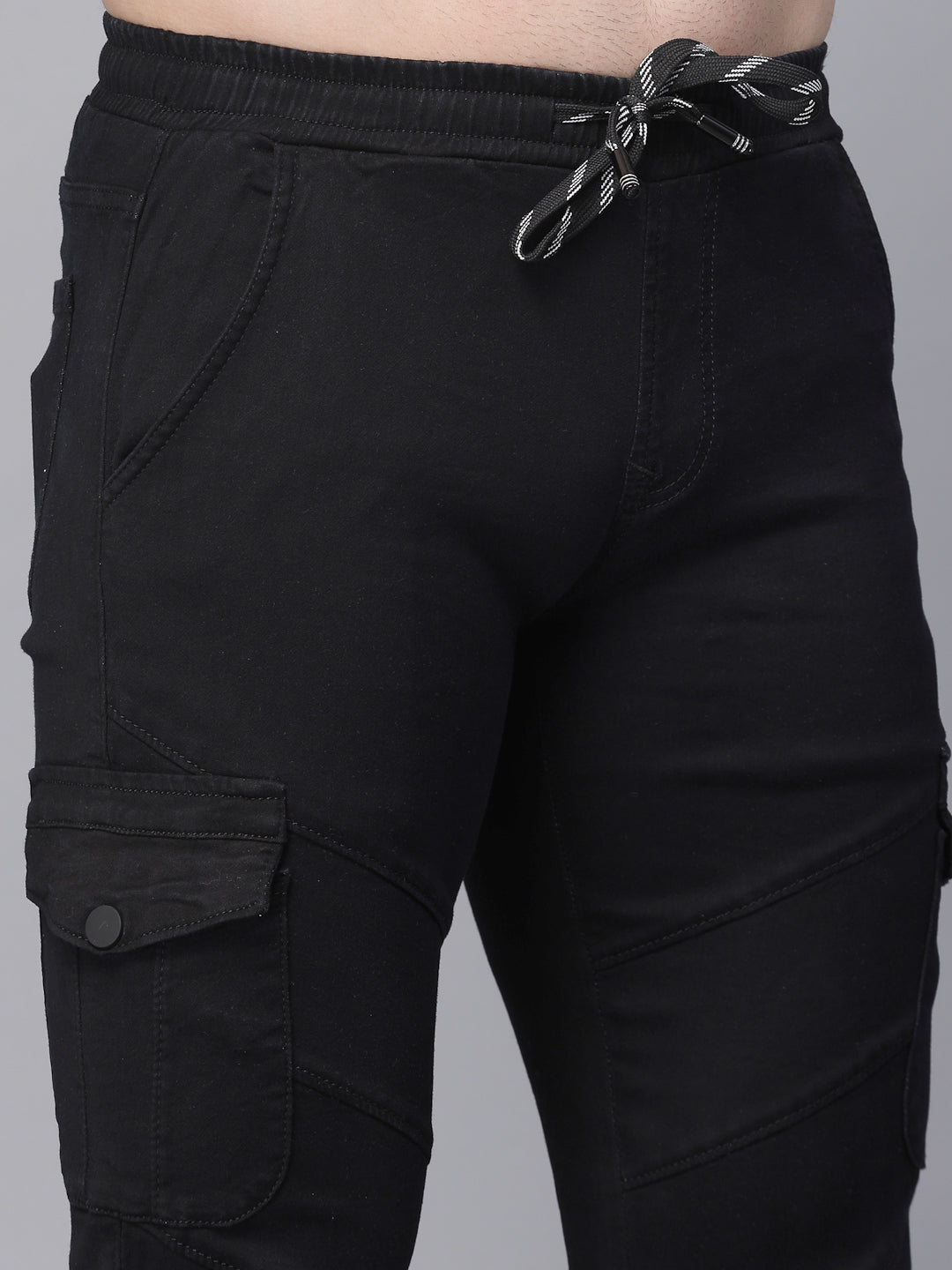 Mens Black Cotton Blend Solid Jogger - Global Republic