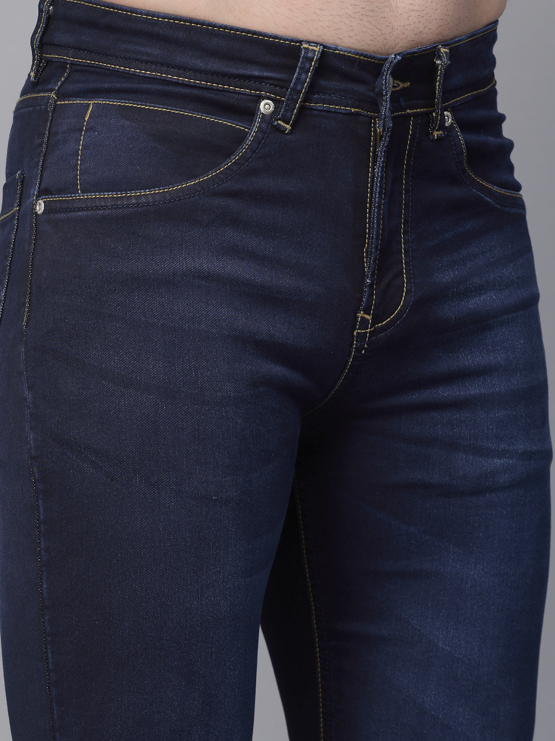 Mens Blue Cotton Solid Rolling up Jeans