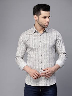 Mens Grey Striped  Full Sleeve Regular Fit Shirt