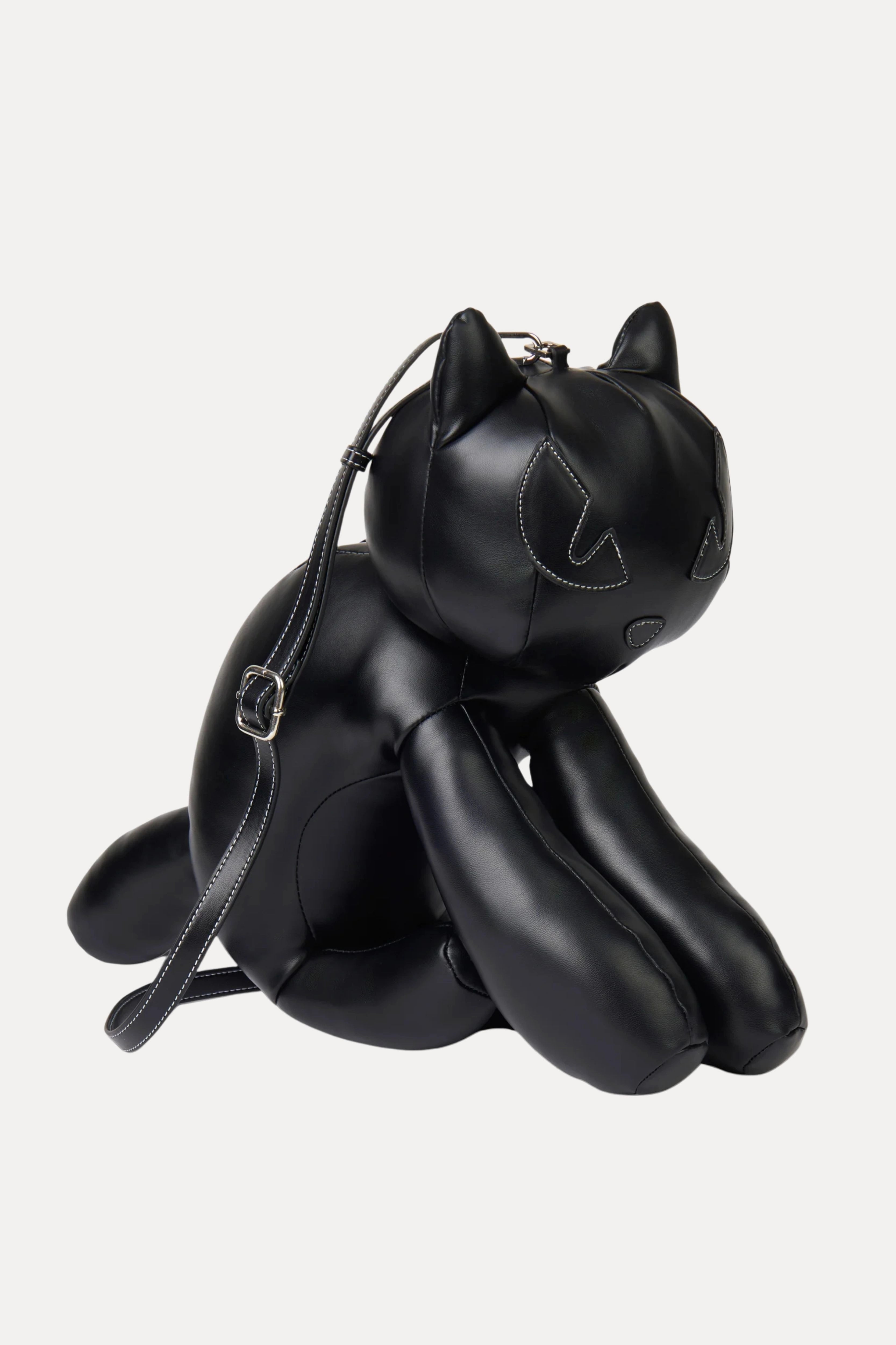 Black Sculpted Cat Crossbody Bag