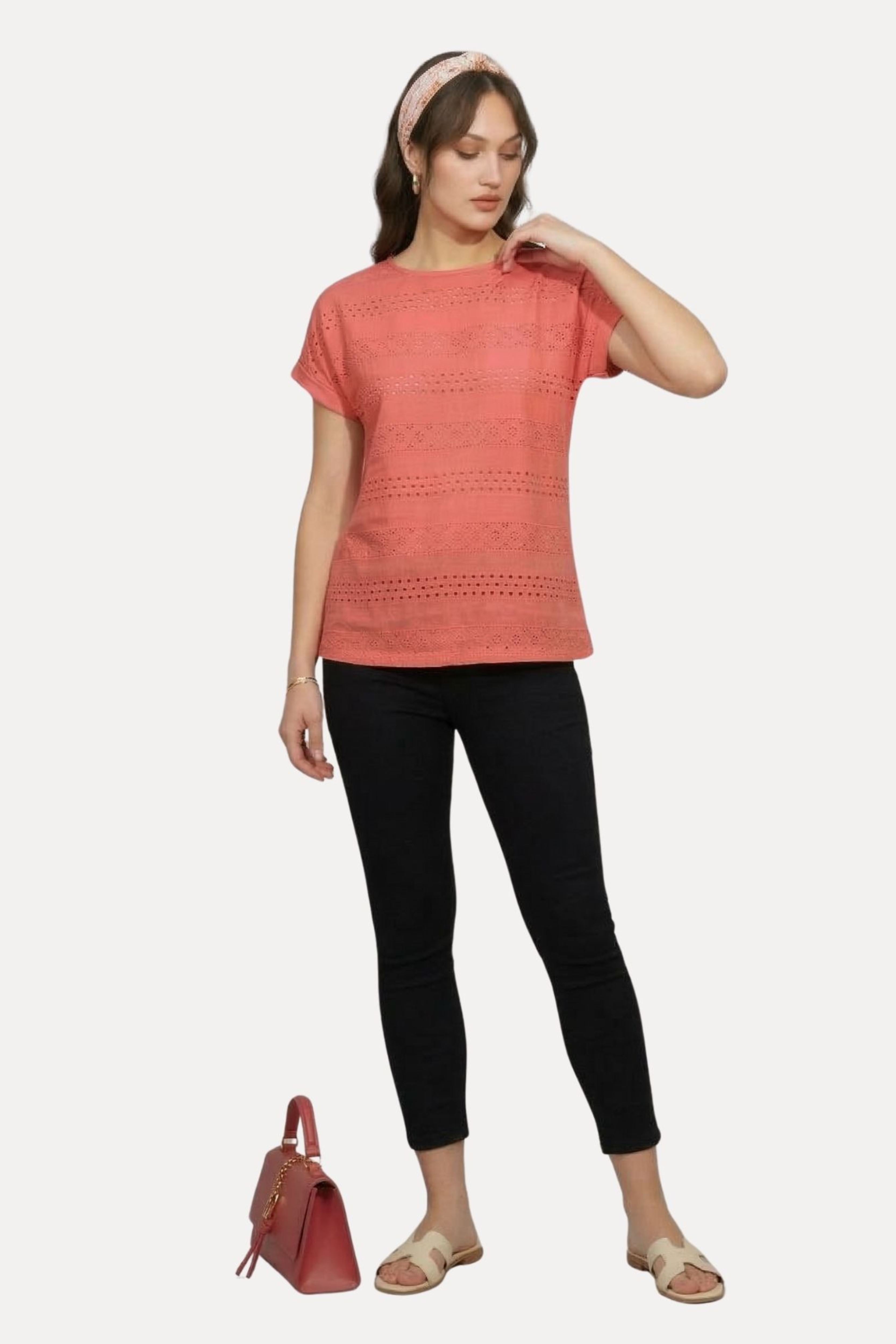 Hot Pink Cotton Schiffli Panel Top