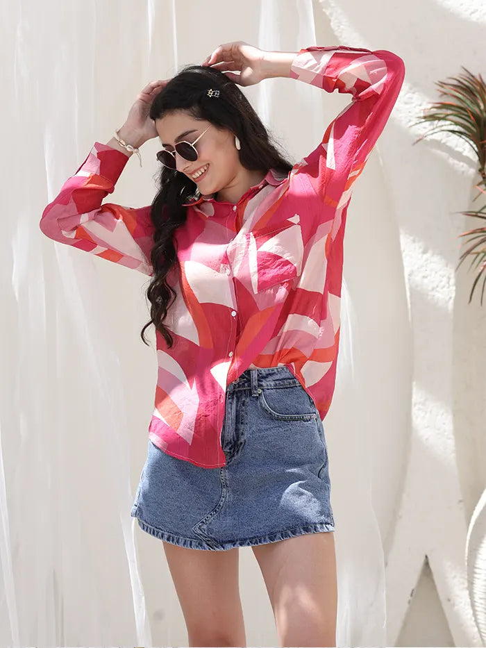 Red Abstract Rayon Blend Shirt - Global Republic