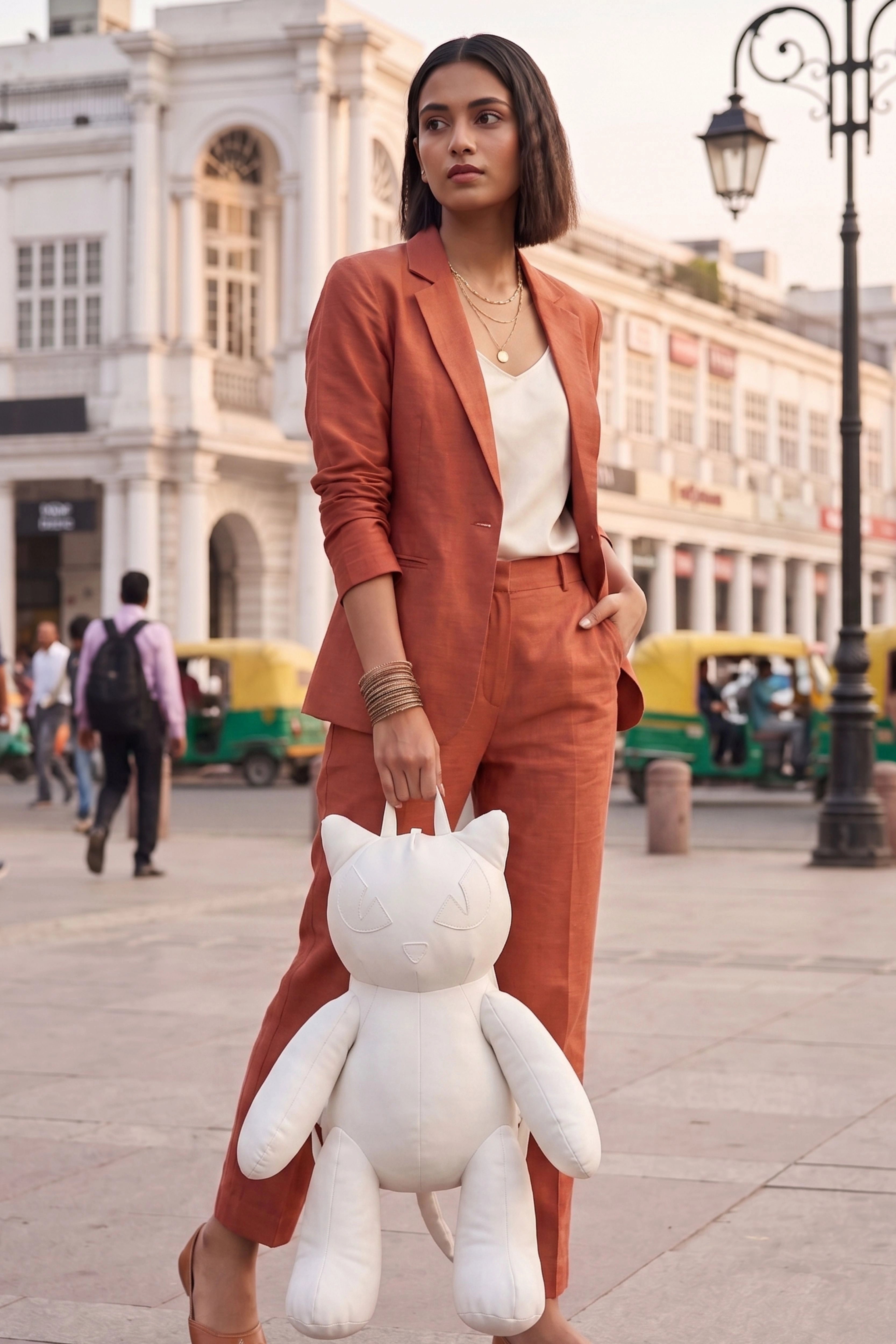 White Sculpted Cat Crossbody Bag