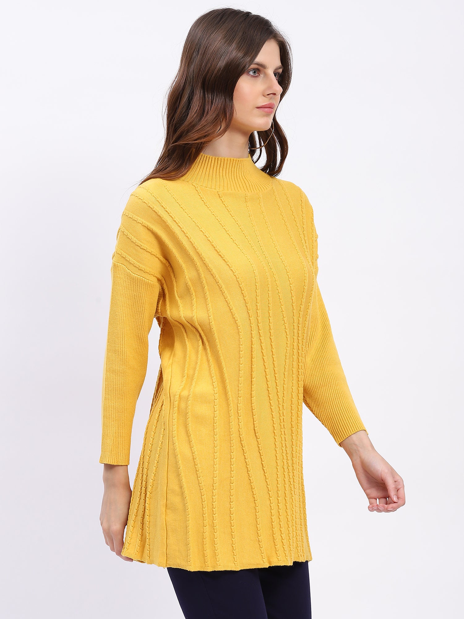 Textured High Neck Tunic Pullover - Global Republic