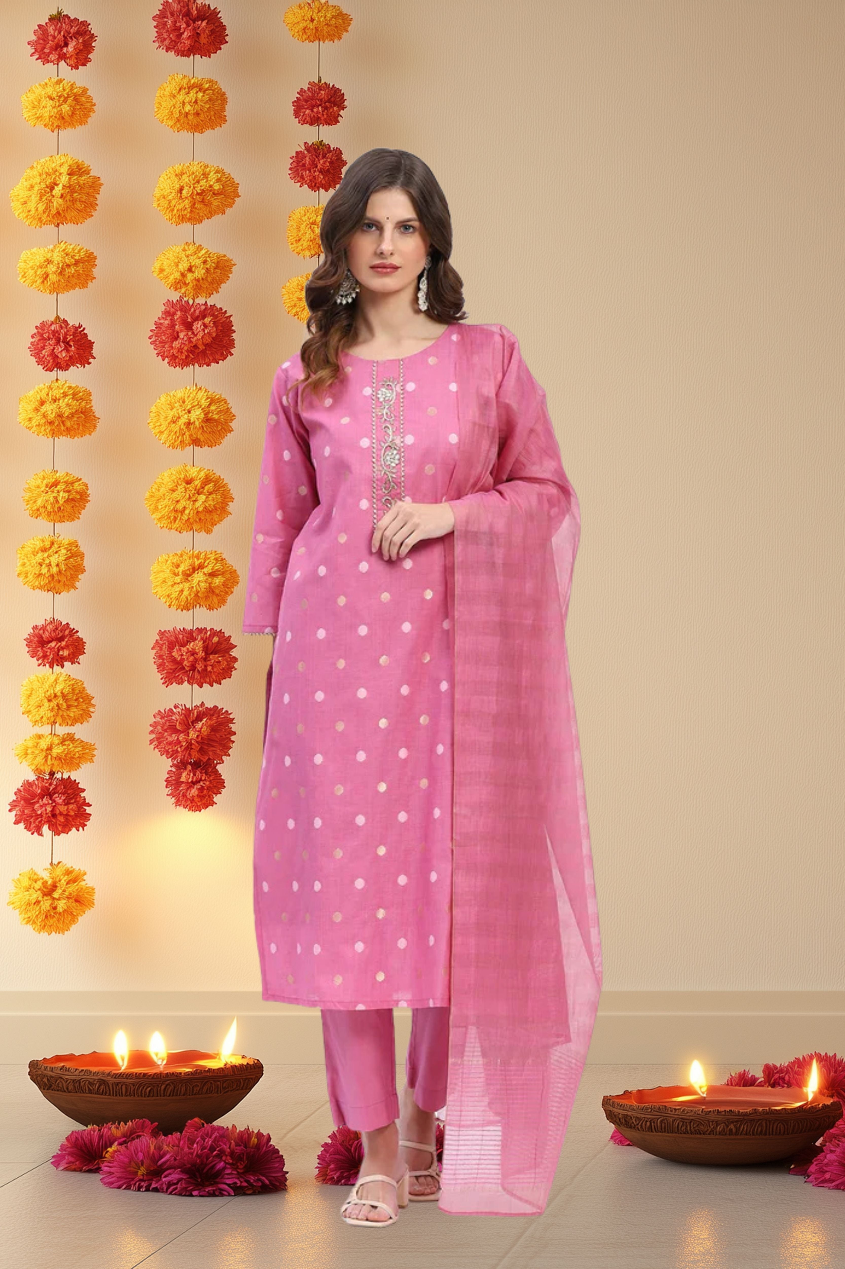 Embellished Chanderi Suit Set - Global Republic