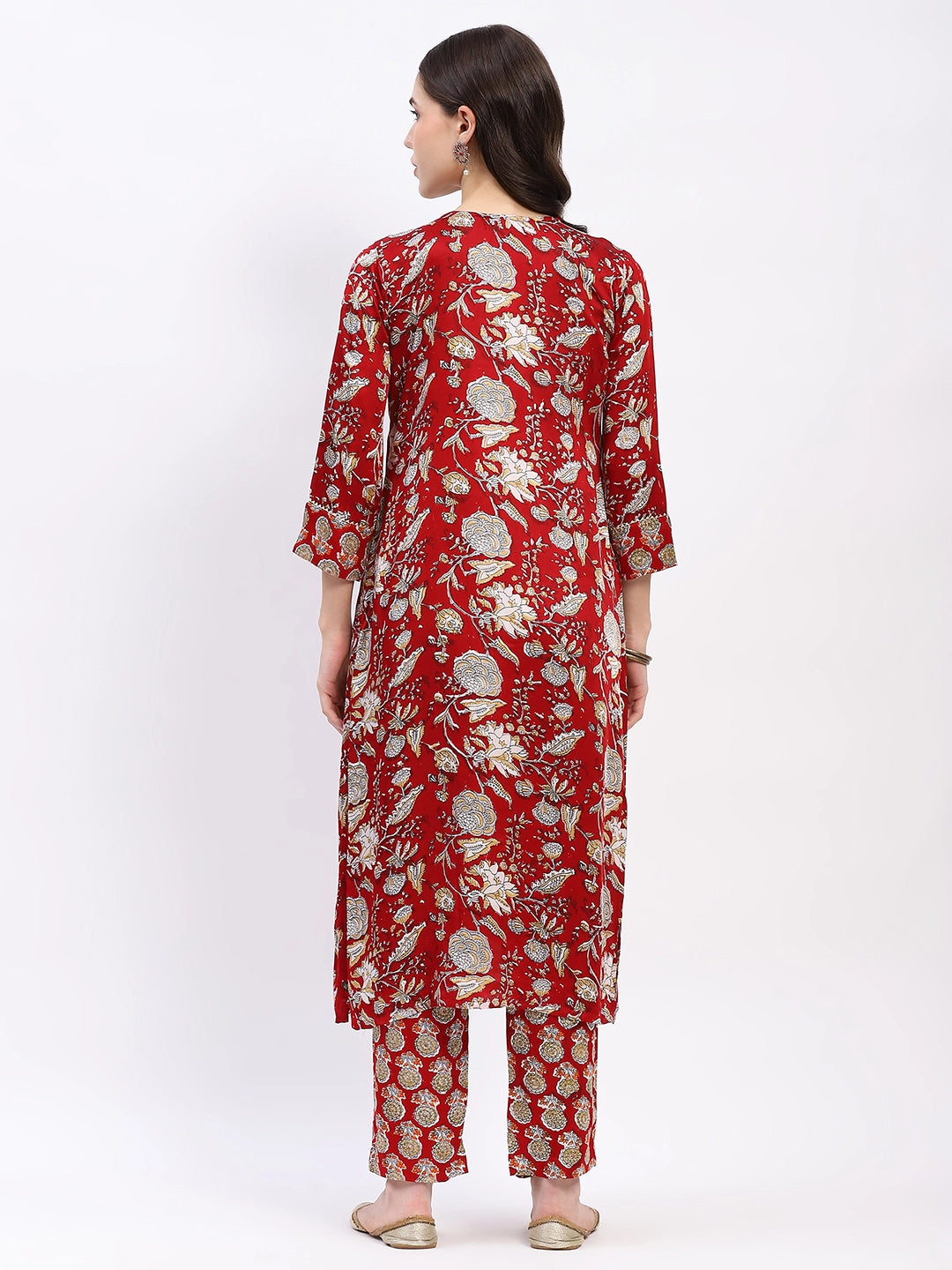 Floral Elegance Red Kurta Set - Global Republic