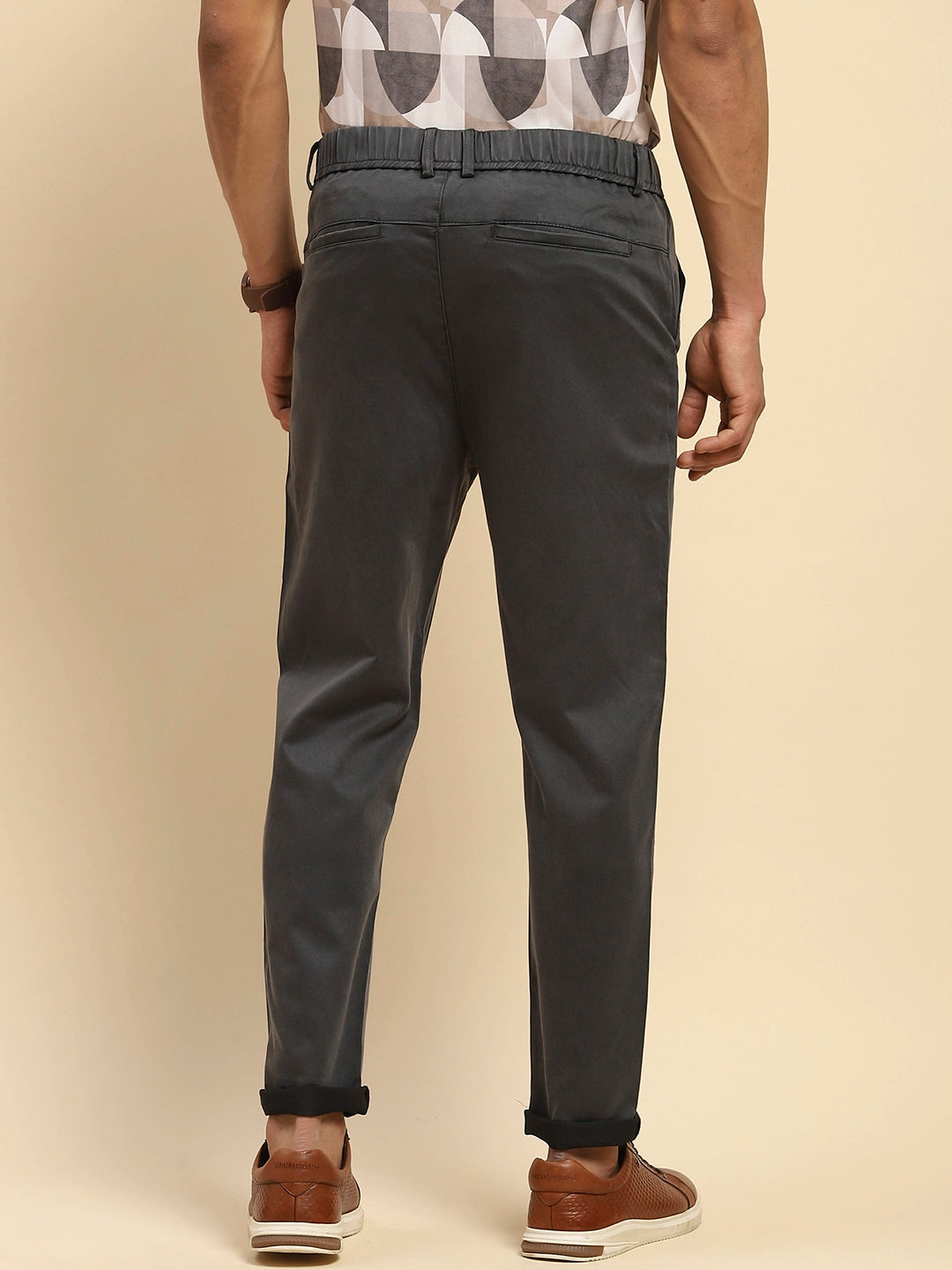 Grey Cotton Blend Slim Trouser - Global Republic