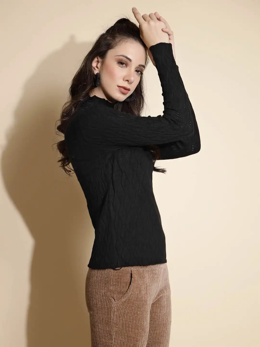 Black Solid Knitted Skivvy - Global Republic