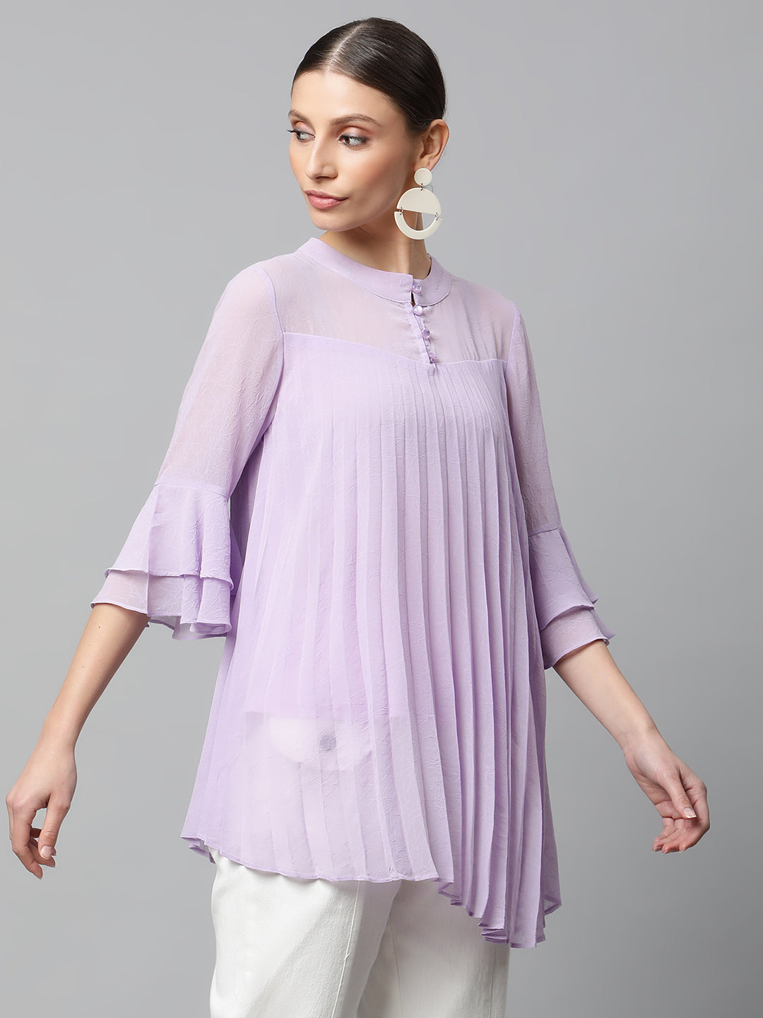 Pink Flared Fit Asymmetric Hem Top - Global Republic