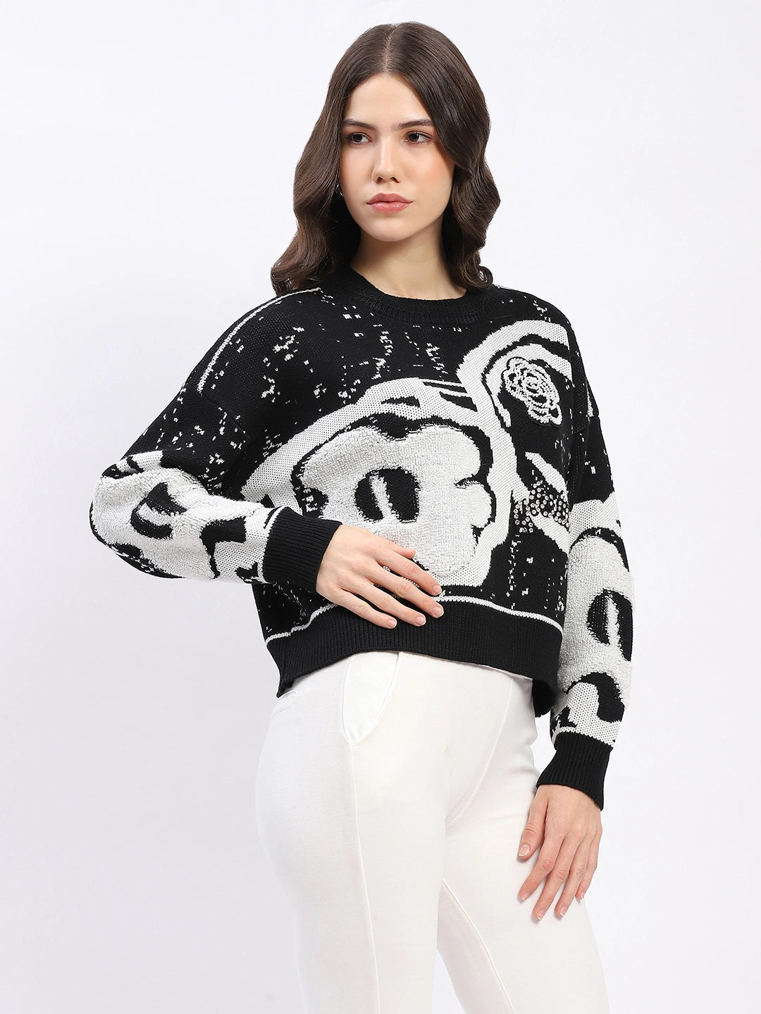 Monochrome Embellished Wool-Blend Pullover - Global Republic