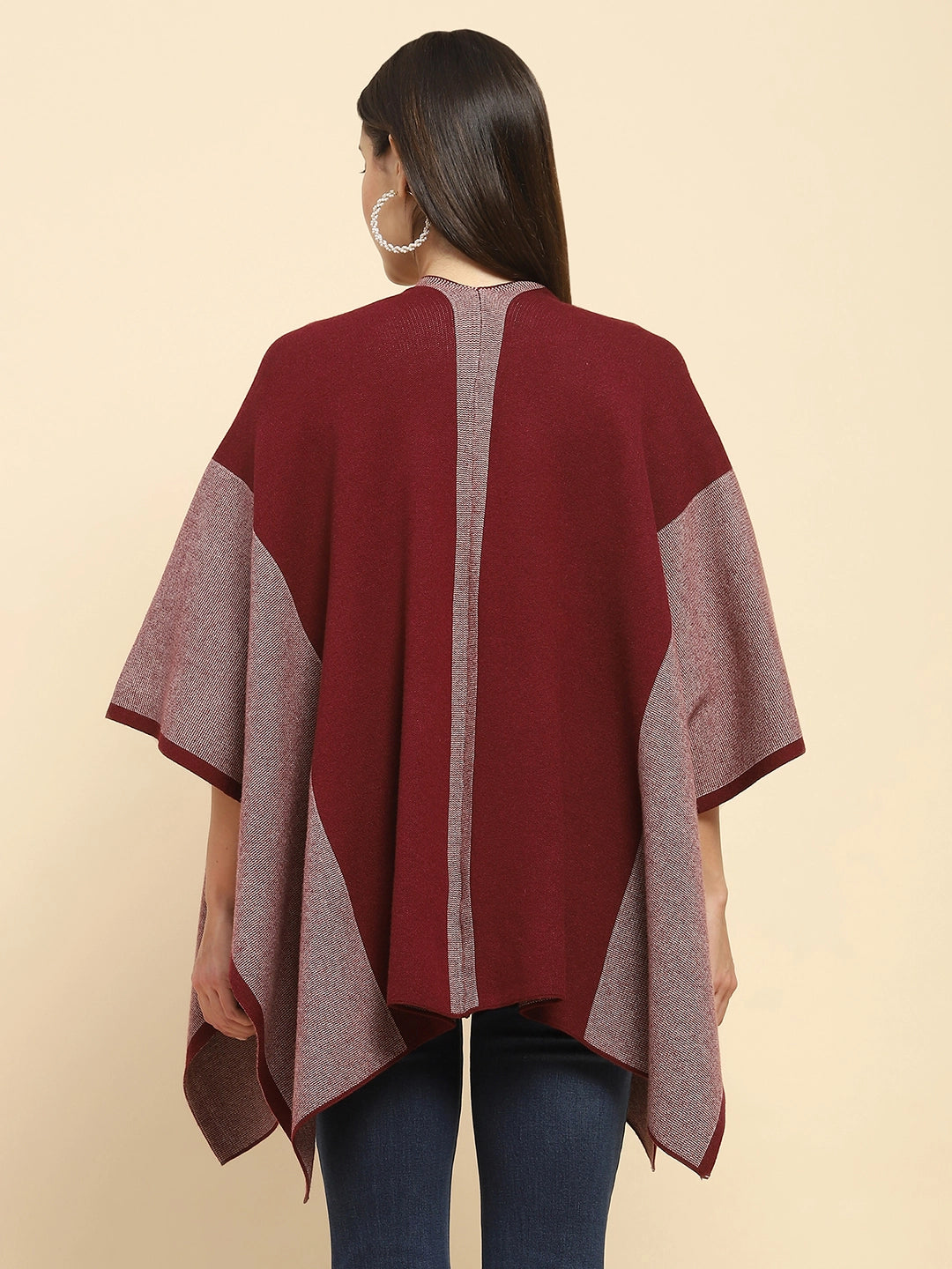 Maroon Wool Blend Winter Shrug - Global Republic