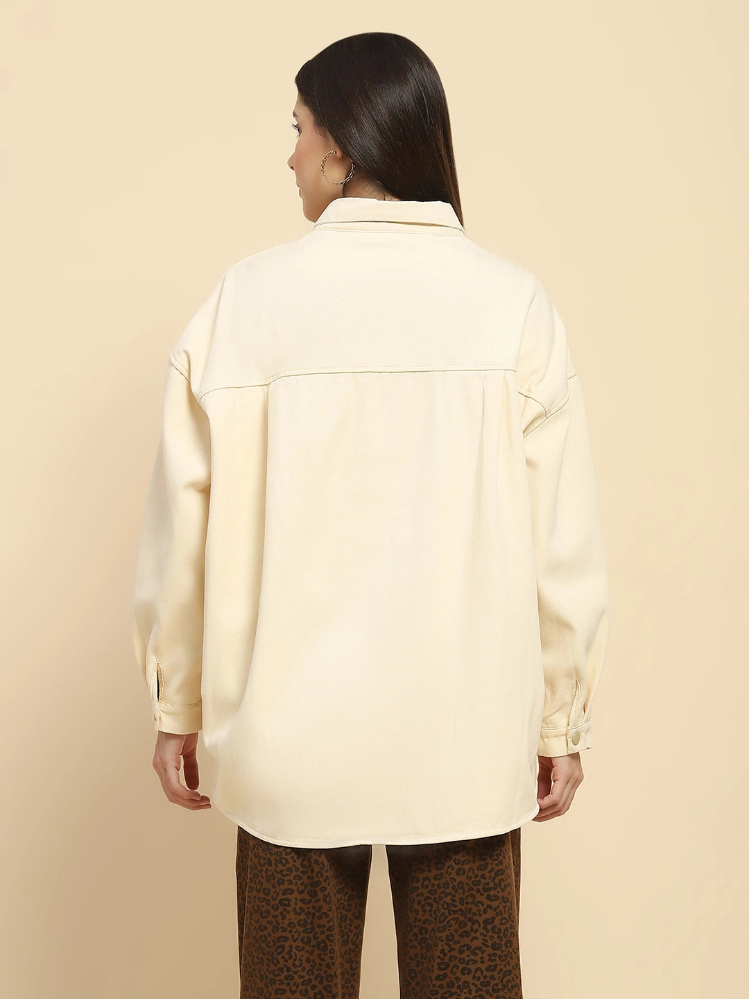 Off White Oversized Fleece Winter Shacket - Global Republic