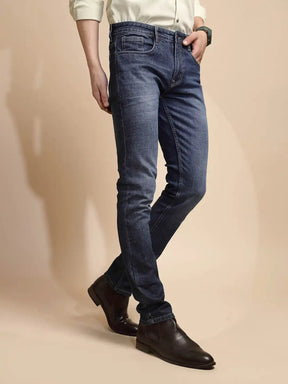 Medium Blue Solid Mid Rise Denim Jeans