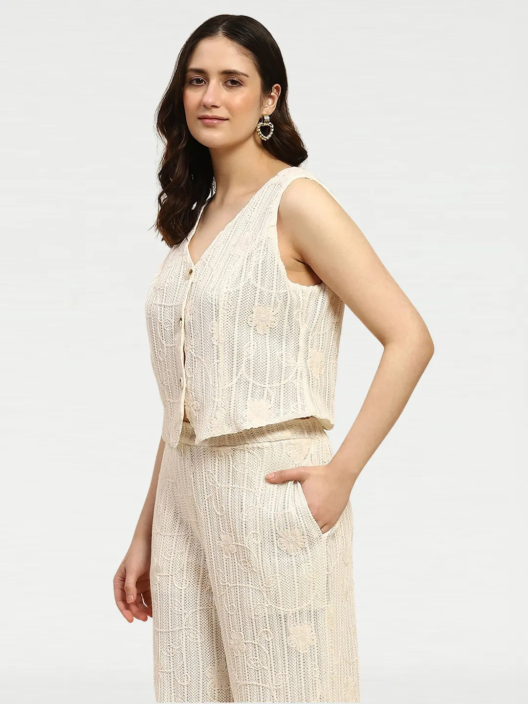 Cream Embroidered Co-ord Set - Global Republic