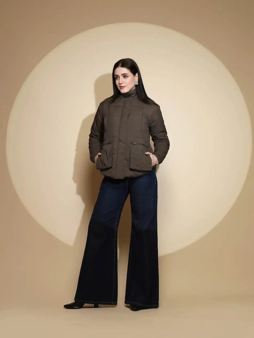 Olive Solid Puffer Jacket - Global Republic