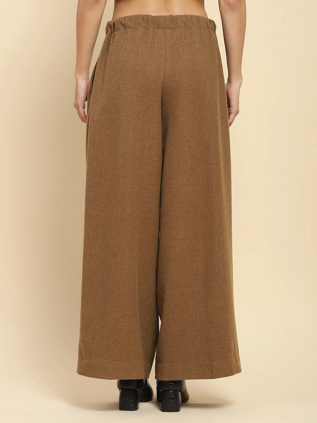 Brown Viscose Wide Leg Winter Trouser - Global Republic
