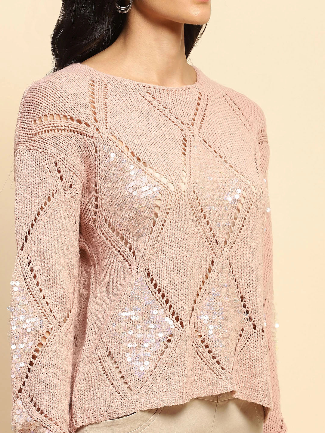 Dusty Pink Acrylic Relaxed Fit Pullover - Global Republic