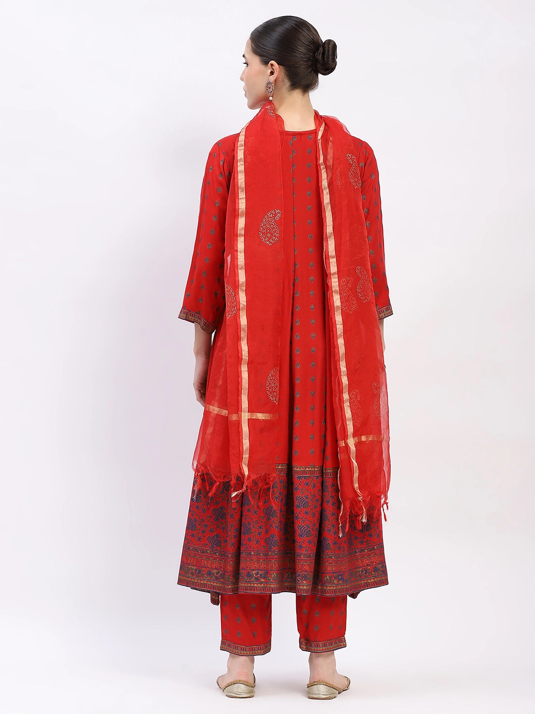 Foil-Printed Muslin Anarkali Suit Set - Global Republic