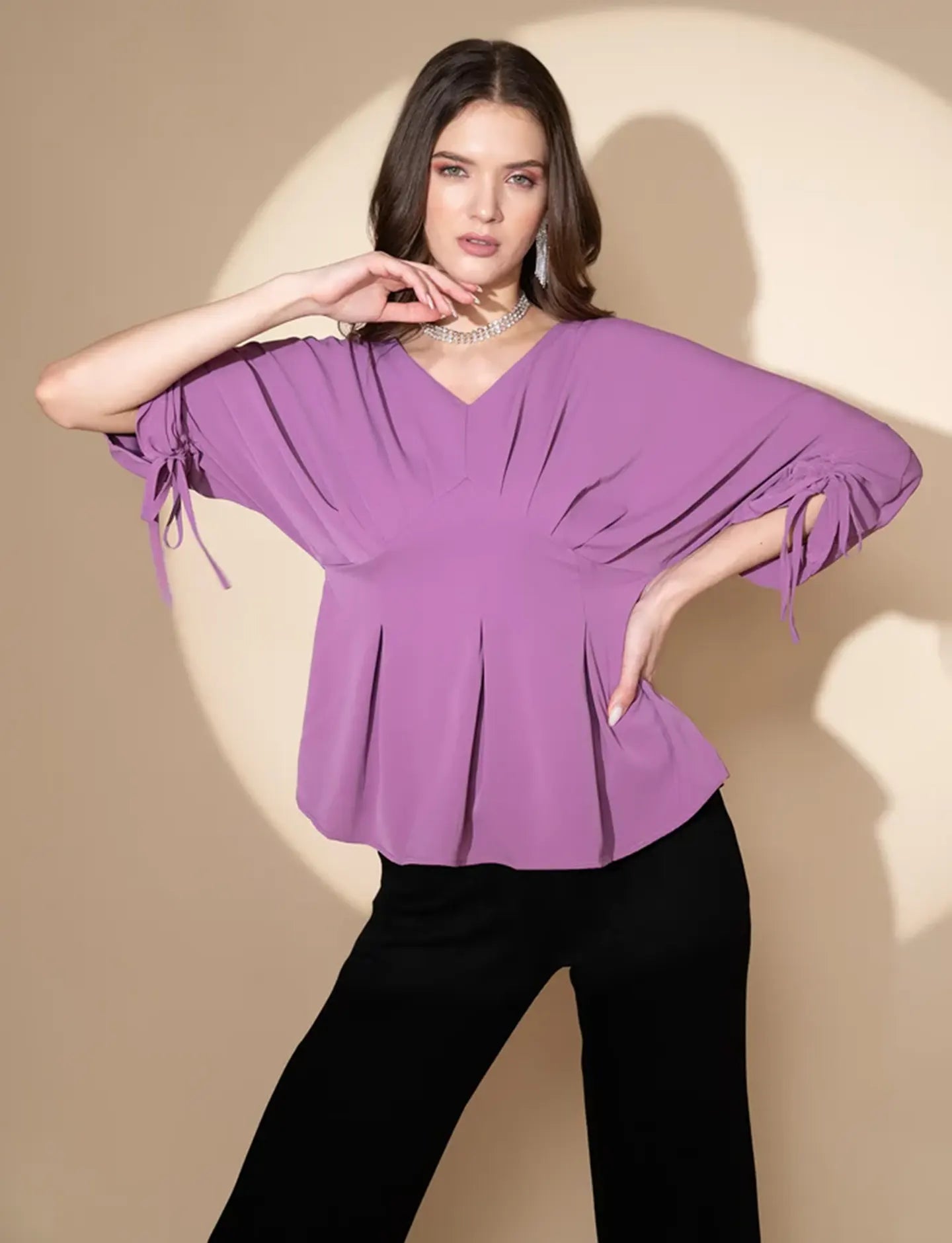 Mauve Solid Cotton Peplum Top - Global Republic