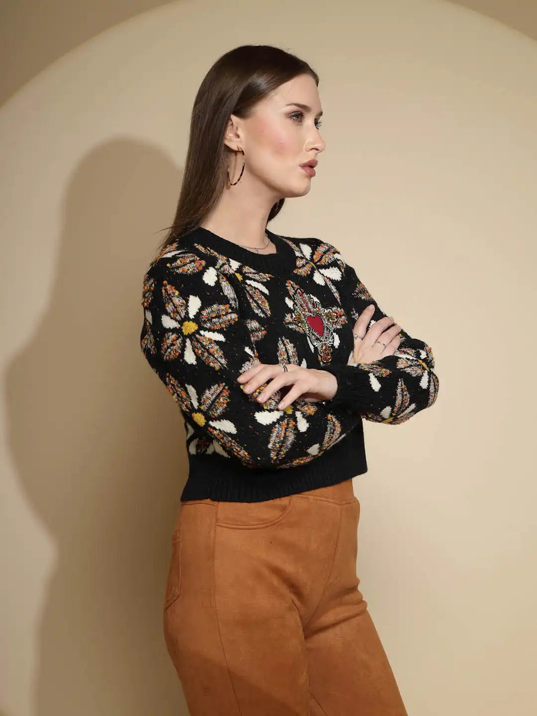 Black Embellished Jacquard Sweater - Global Republic