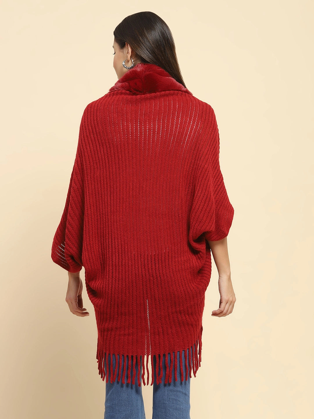 Maroon Acrylic Knitted Cape - Global Republic
