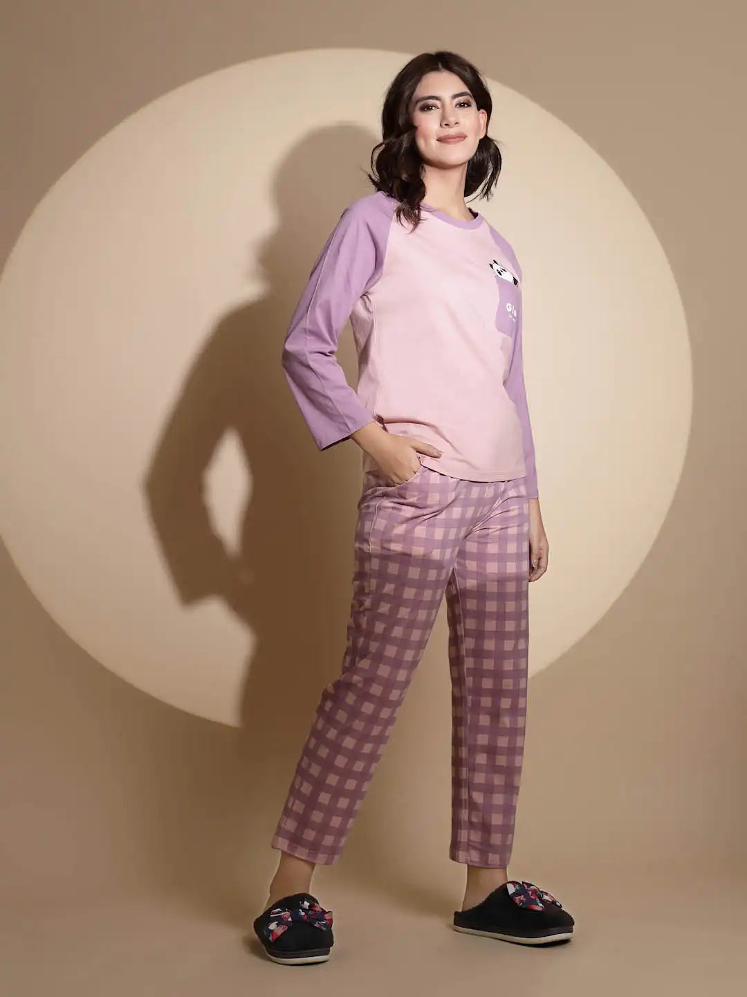 Purple Hosiery Solid Top & Pyjama Night Suit Set - Global Republic
