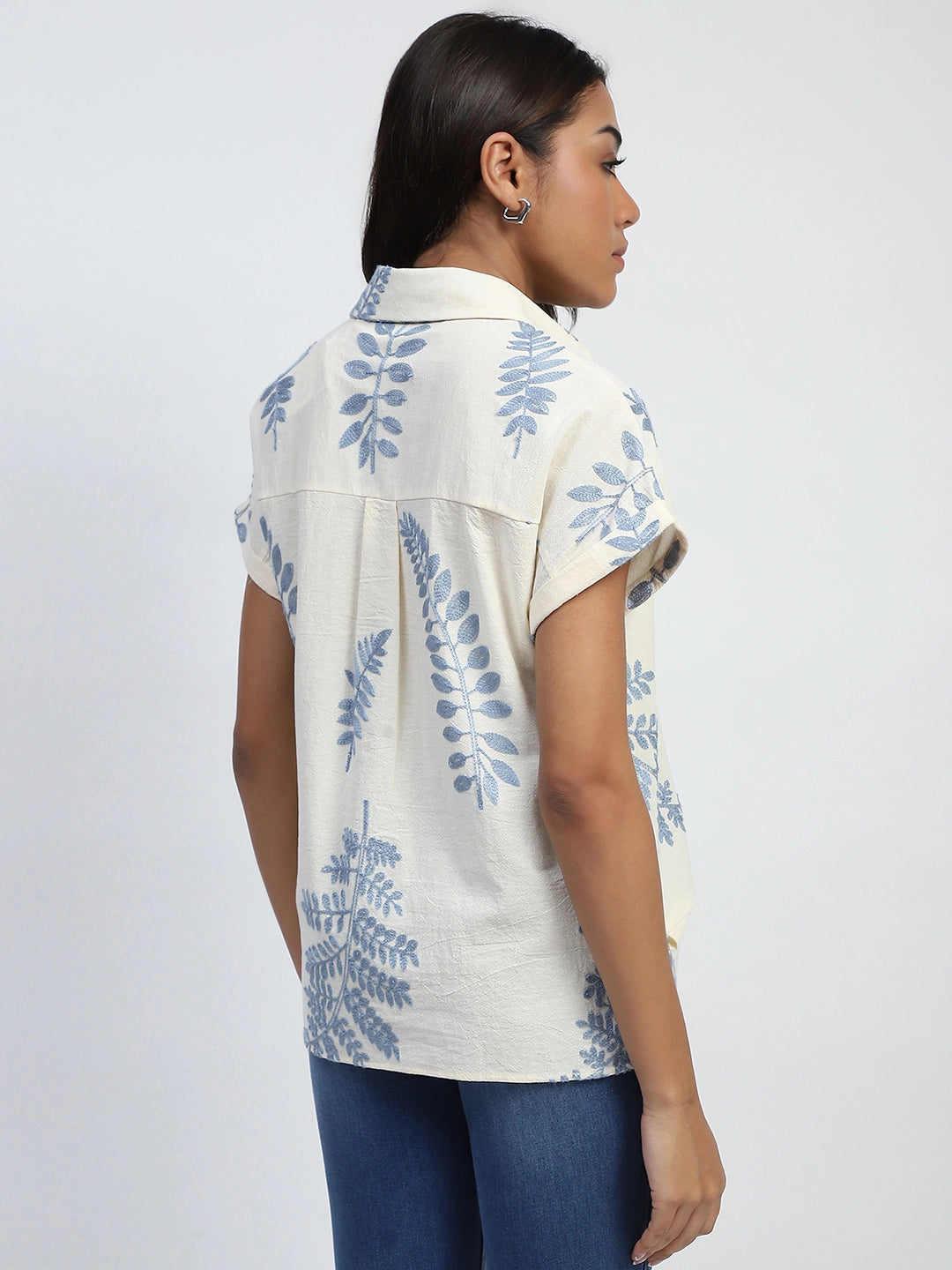 Cream Thread Embroidered Cotton Shirt - Global Republic