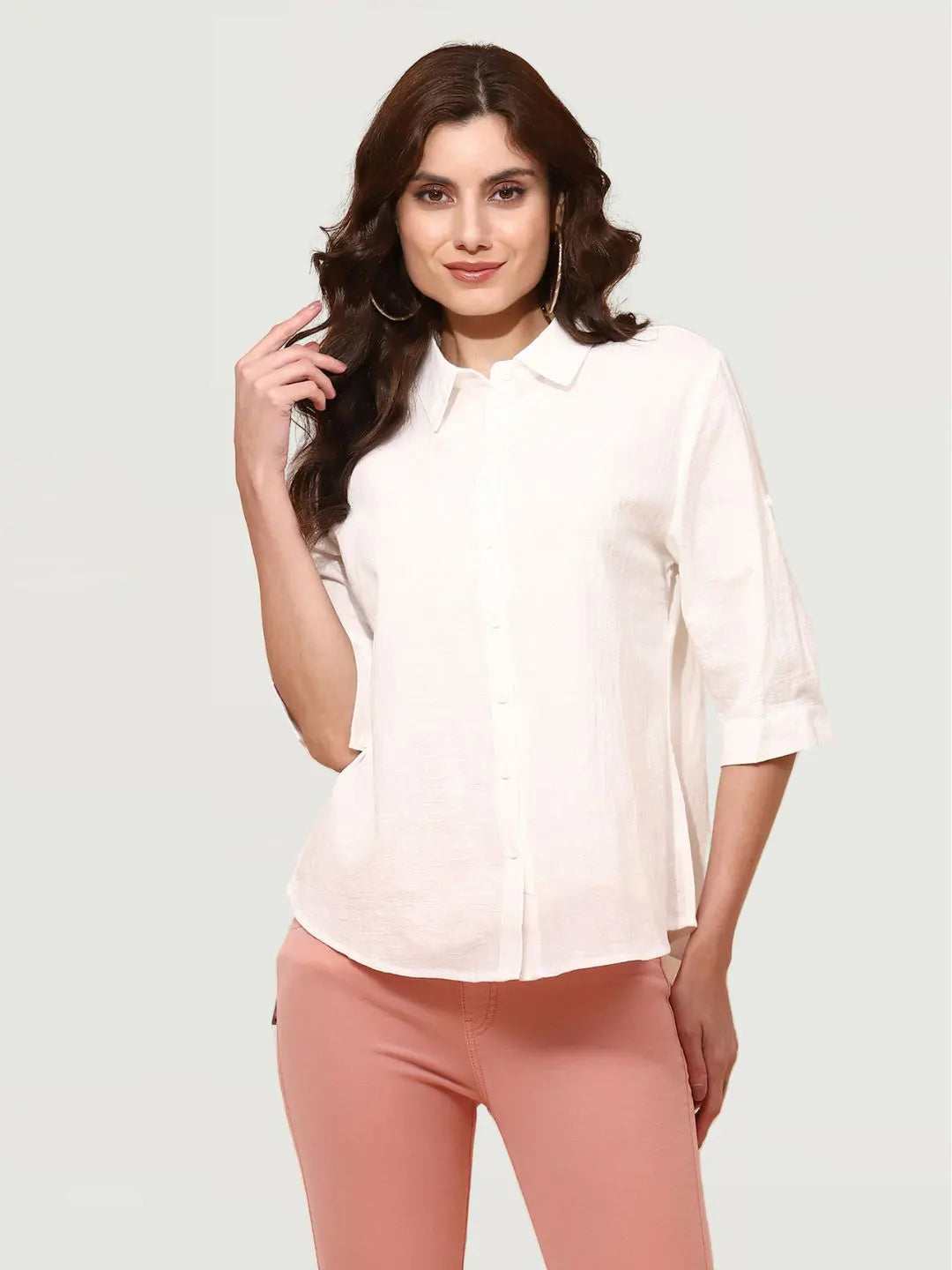 White Cotton Blend Regular Fit Shirt - Global Republic