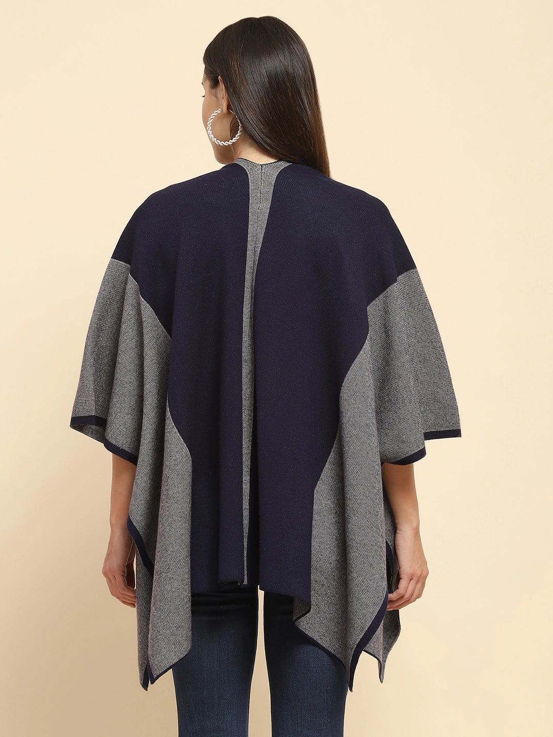 Navy Blue Wool Blend Winter Shrug - Global Republic