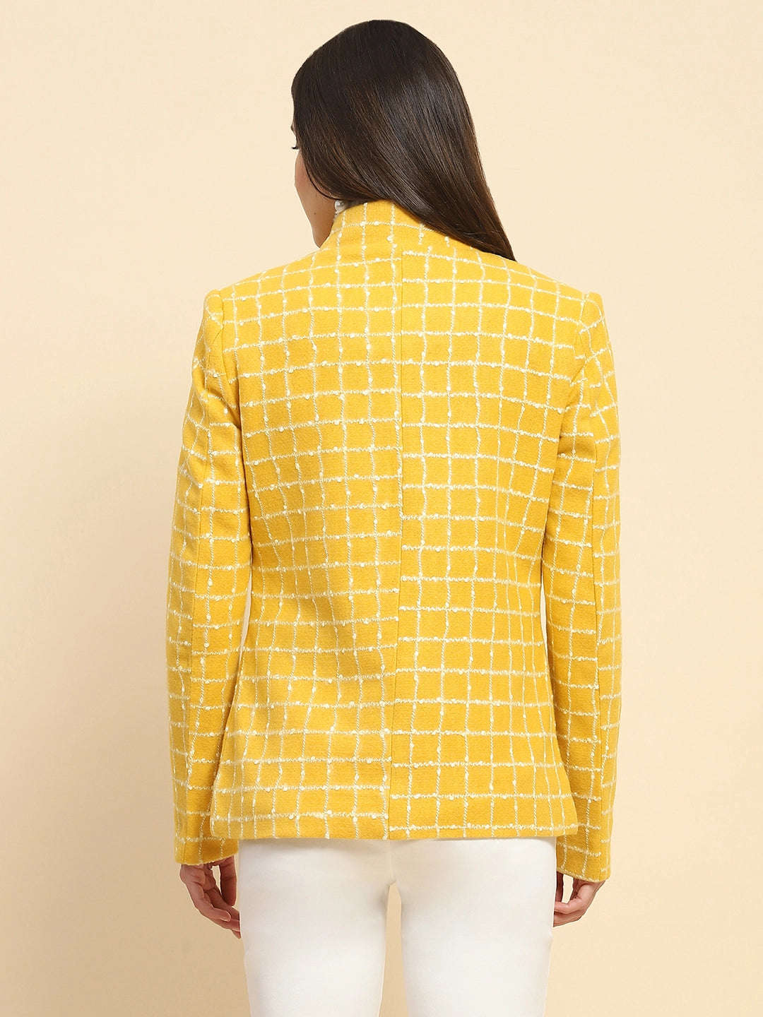 Mustard Acrylic Check Winter Coat - Global Republic