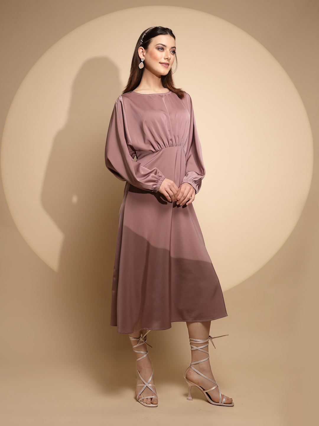 Dusty Nude Solid Satin Long Dress - Global Republic