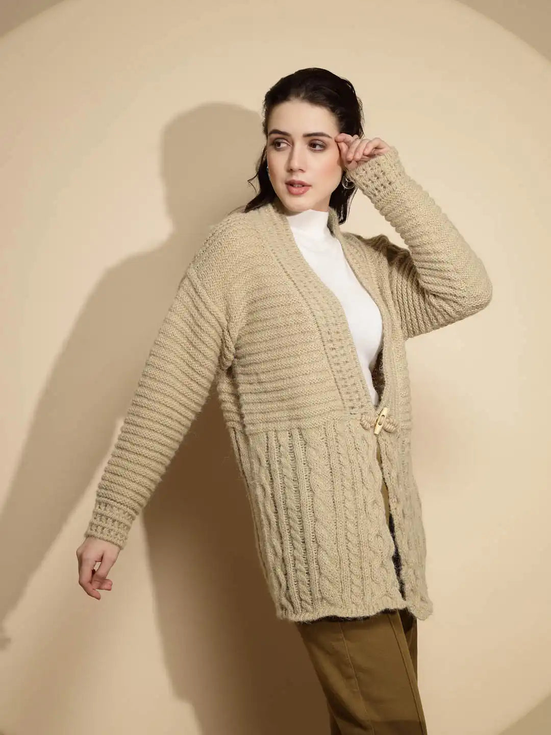 Light Olive Open Neck Cardigan - Global Republic