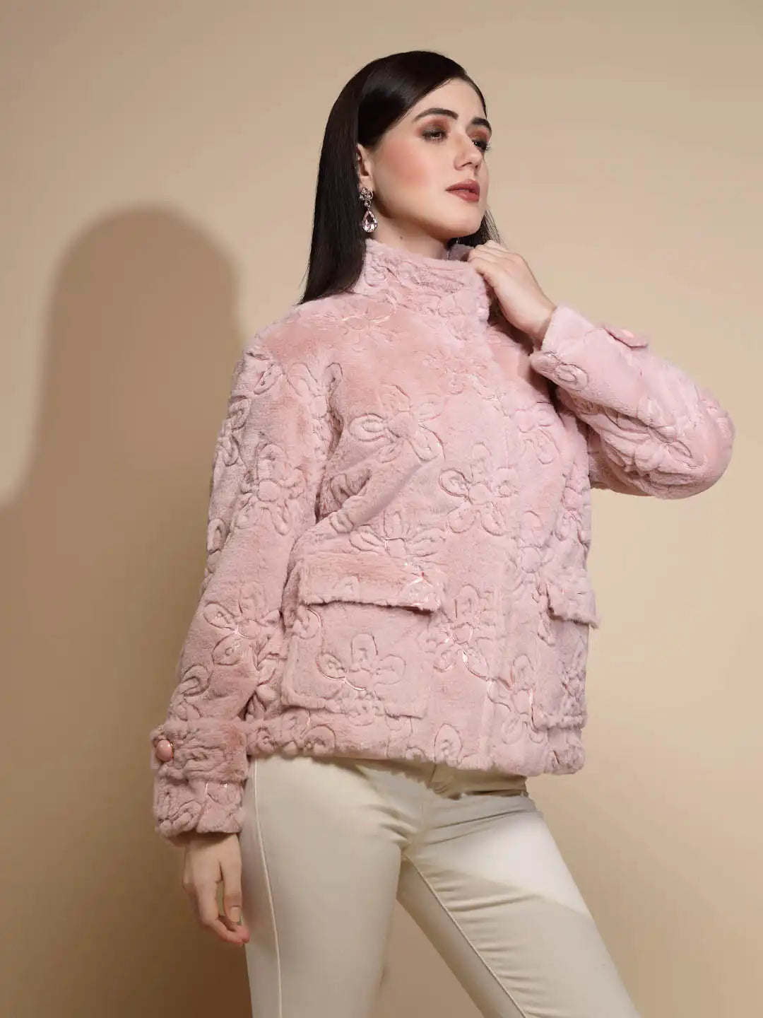 Pink Embroidered Woolen Jacket - Global Republic