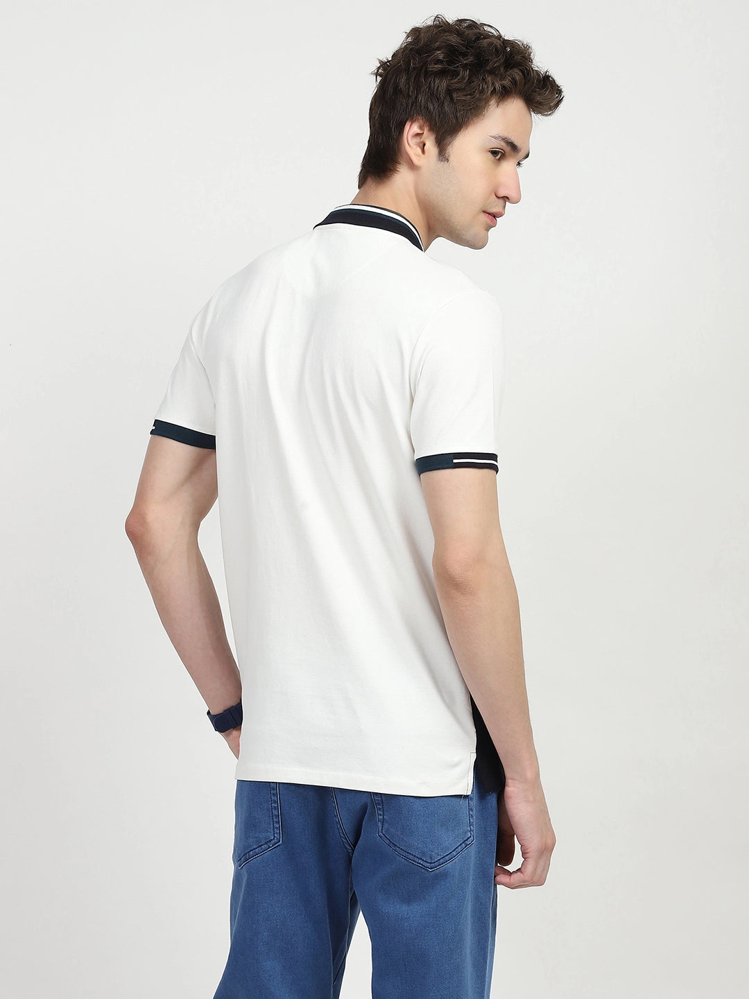 Blue Color Block Cotton Polo T-shirt - Global Republic