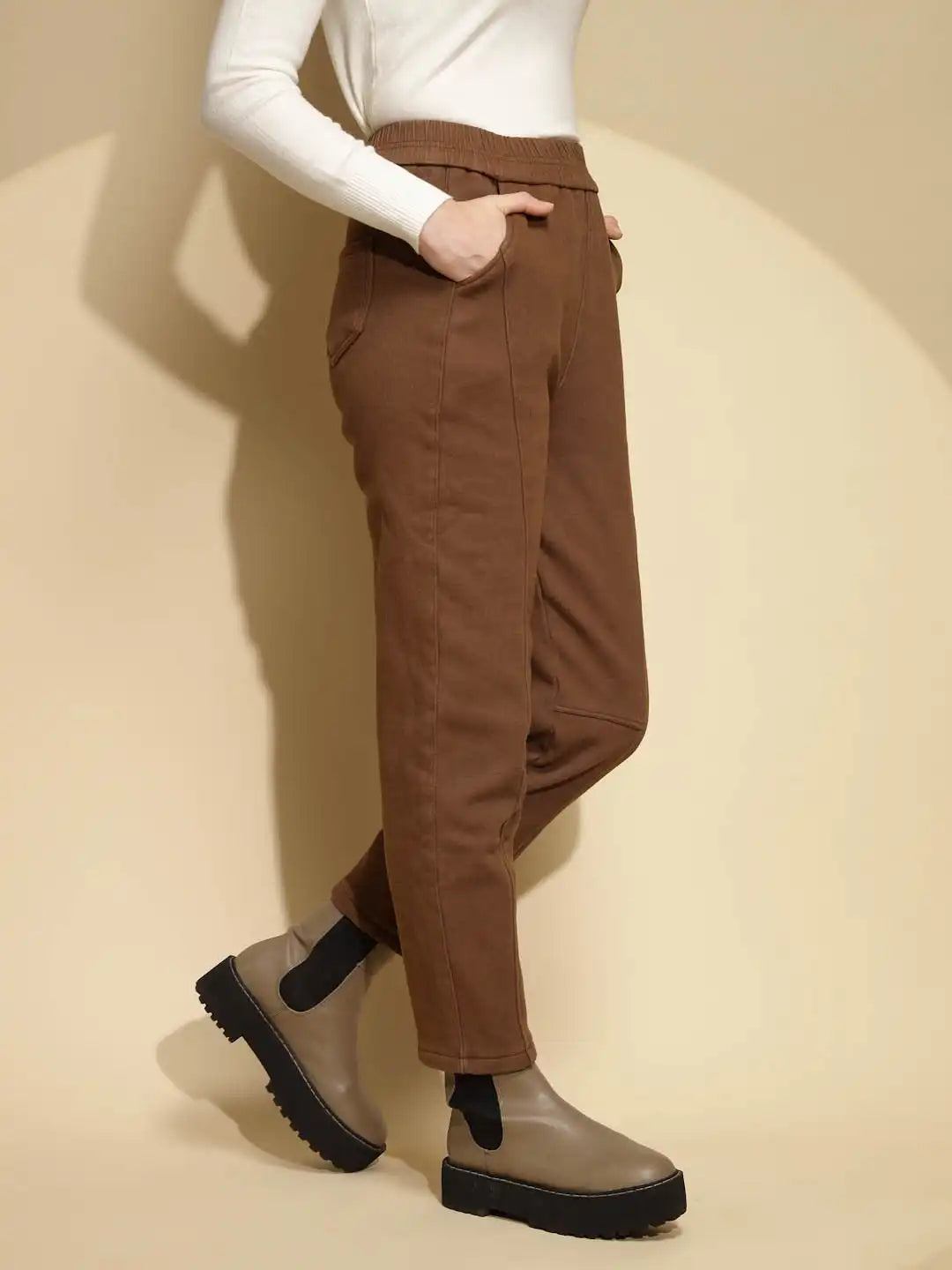 Brown Cotton Ankle Length Trouser - Global Republic