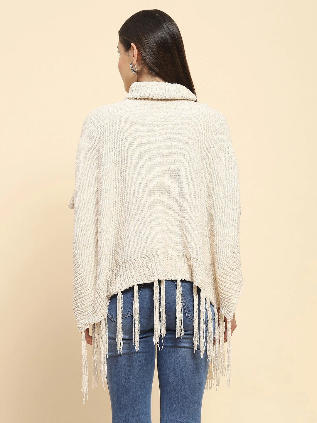 Beige Wool Blend Loose Poncho - Global Republic