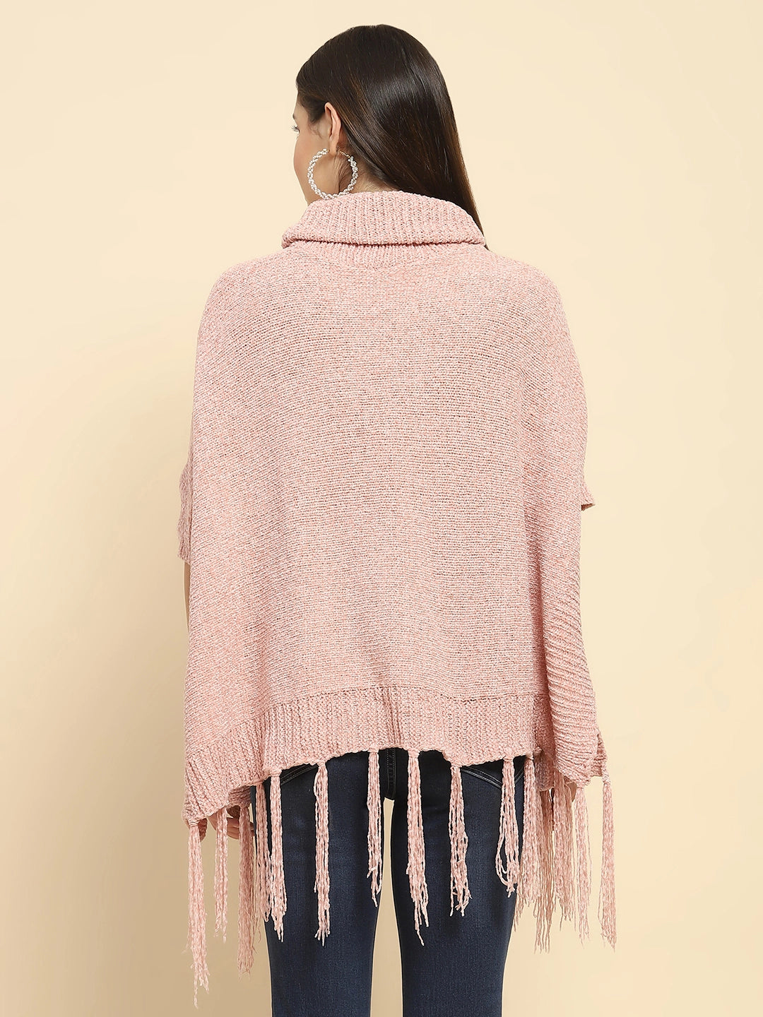Pink Wool Blend Knit Loose Poncho - Global Republic